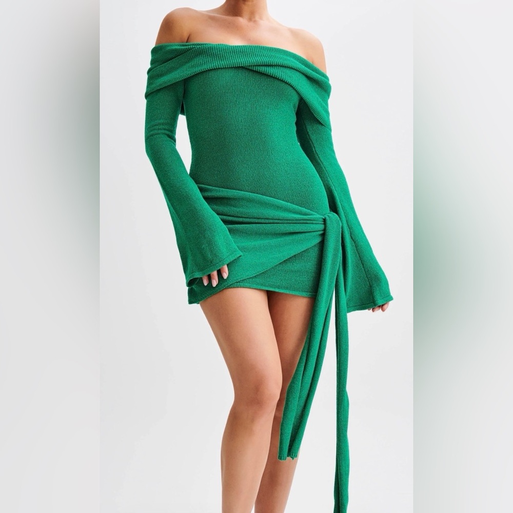 Meshki Emerald Green Knit Dress with Cowl Neck